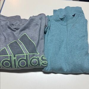 YL 1 Adidas Hoodie 1 Black Tek Gear pullover 1 Tiel color Sweater